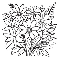 Children's floral outline illustration doodle coloring book hand drawn vector