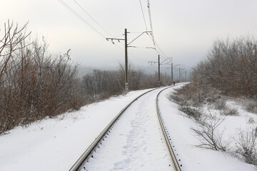 railway on a cold winter day - 740764794