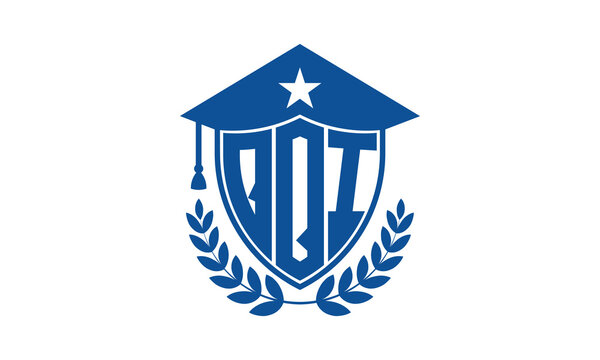 QQI three letter iconic academic logo design vector template. monogram, abstract, school, college, university, graduation cap symbol logo, shield, model, institute, educational, coaching canter, tech