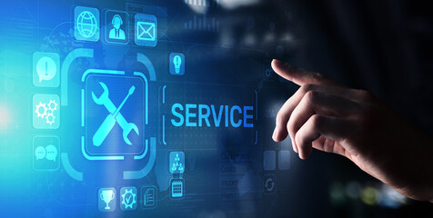 Service support customer help call center Business technology button on virtual screen.