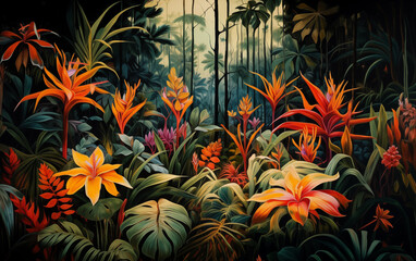 Stunning Oil Painting Capturing Tropical Plants in Jungle