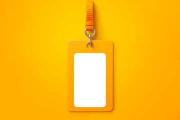 Blank white badge on a yellow background. Copy space.