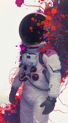 Painting of the dead astronaut in flowers and plants.