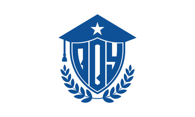 QQY three letter iconic academic logo design vector template. monogram, abstract, school, college, university, graduation cap symbol logo, shield, model, institute, educational, coaching canter, tech