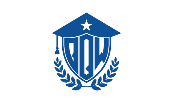 QQW three letter iconic academic logo design vector template. monogram, abstract, school, college, university, graduation cap symbol logo, shield, model, institute, educational, coaching canter, tech