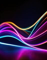  abstract background of colorful neon wavy line glowing in the dark