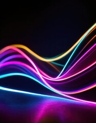 Fototapeta premium abstract background of colorful neon wavy line glowing in the dark