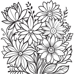 Children's floral outline illustration doodle coloring book hand drawn vector