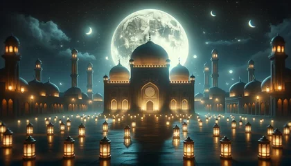 Fotobehang mosque at night seen, mosque with latern, ramzan concept © Muhammad
