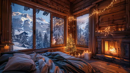 Winter Wonderland: A Decorated Bedroom with a Mesmerizing View