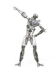 apocalypse cyborg is pointing up to the stars like a comic hero on rear view