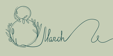 8 March holiday card decoration. Continuous one line drawing woman day design. Vector illustration