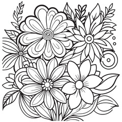 Children's floral outline illustration doodle coloring book hand drawn vector