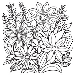 Children's floral outline illustration doodle coloring book hand drawn vector