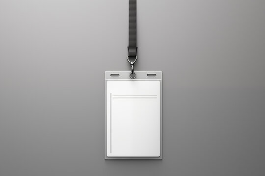 Blank white badge on a gray background. Copy space.