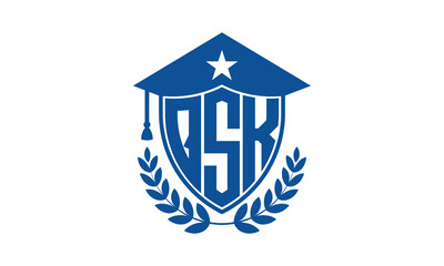 QSK three letter iconic academic logo design vector template. monogram, abstract, school, college, university, graduation cap symbol logo, shield, model, institute, educational, coaching canter, tech
