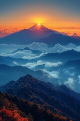 Sunrise Illuminating the Summit of a Snow-Capped Mountain