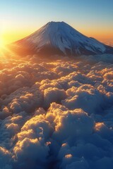 Majestic Mountain Peak Above Clouds at Sunset