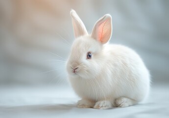 Naklejka premium Easter bunny, cute white color rabbit sitting on floor
