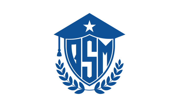 QSM three letter iconic academic logo design vector template. monogram, abstract, school, college, university, graduation cap symbol logo, shield, model, institute, educational, coaching canter, tech
