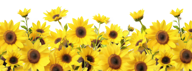 Beautiful sunflower border design, perfect for floral-themed backgrounds. Isolated on transparent or white background