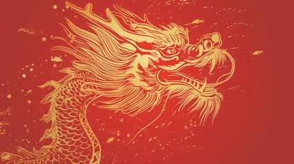 Gold and red Chinese dragon painting.