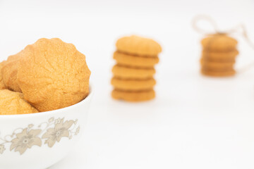 Cookies or Biscuits, traditional dessert, nutrition snack, dessert or breakfast food isolated on white background