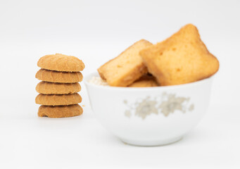 Cookies or Biscuits, traditional dessert, nutrition snack, dessert or breakfast food isolated on white background