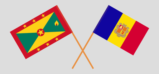 Crossed flags of Grenada and Andorra. Official colors. Correct proportion