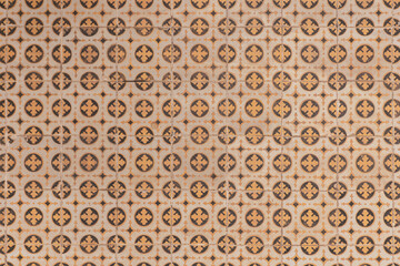 Typical Lisbon facade with its vintage geometrical tiles in Portugal. 