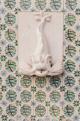 Fish Fountain at Santa Luzia viewpoint in Alfama neighborhood at Lisbon, Portugal.