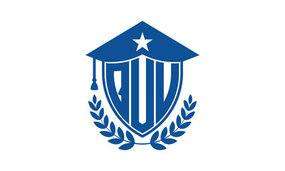QUU three letter iconic academic logo design vector template. monogram, abstract, school, college, university, graduation cap symbol logo, shield, model, institute, educational, coaching canter, tech