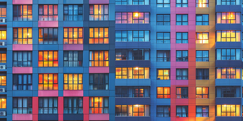 Fototapeta na wymiar Beautiful colorful illustration of multi-colored city windows