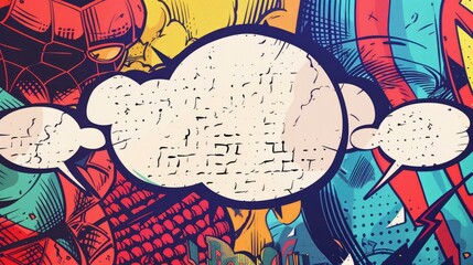 A background with doodles of comic books, superheroes, and speech bubbles. with text space