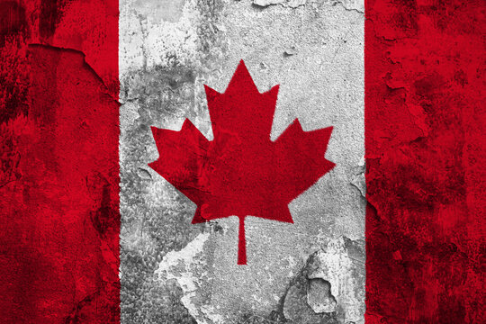 Canada Flag Cracked Concrete Wall Textured Background