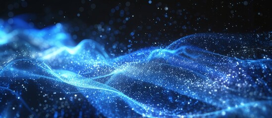 Glowing blue light particles abstract background with futuristic design elements