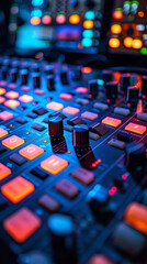Fototapeta premium A close-up view of sound mixer console in a recording studio