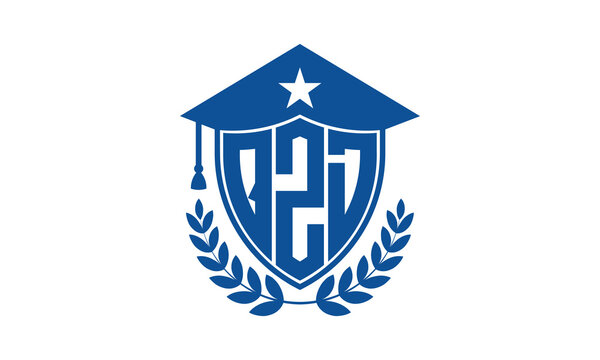 QZD three letter iconic academic logo design vector template. monogram, abstract, school, college, university, graduation cap symbol logo, shield, model, institute, educational, coaching canter, tech