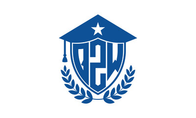 QZW three letter iconic academic logo design vector template. monogram, abstract, school, college, university, graduation cap symbol logo, shield, model, institute, educational, coaching canter, tech