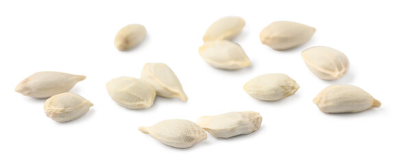 Many seeds of tangerine isolated on white