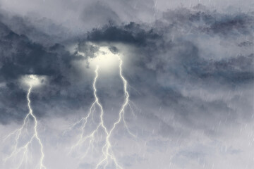 Ciel nuageux avec éclair et foudre