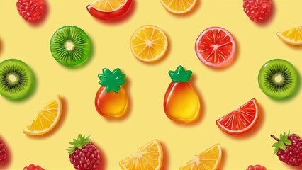 Colorful gummy candies. Soft gums in fruit shapes.