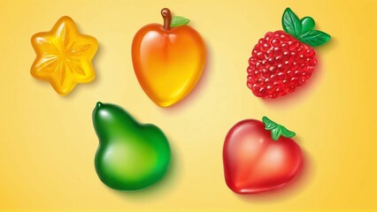 Colorful gummy candies. Soft gums in fruit shapes.