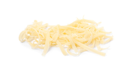 Pile of tasty grated cheese isolated on white