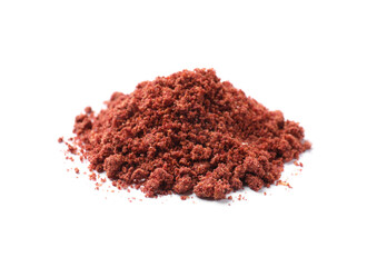 Heap of dried cranberry powder isolated on white