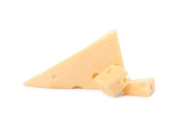 Cut fresh delicious cheese isolated on white