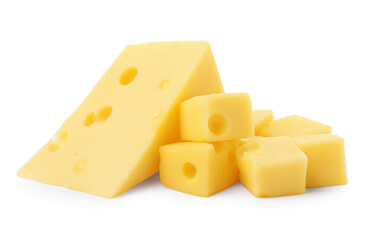 Cut fresh delicious cheese isolated on white