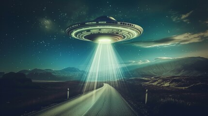 Spaceship Flying Over Road