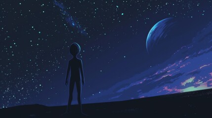 Interstellar Dream - Alien and Planet in Harmony - Digital Illustration