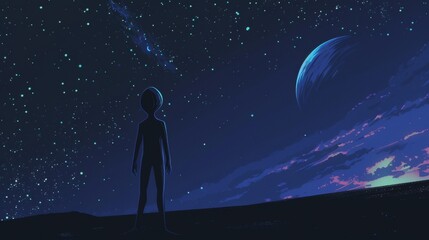 Fototapeta premium Interstellar Dream - Alien and Planet in Harmony - Digital Illustration